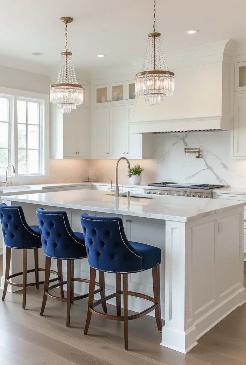 kitchen island seating - Luxury Island Seating For Entertaining - A gorgeous white kitchen island immediately commands attention...
