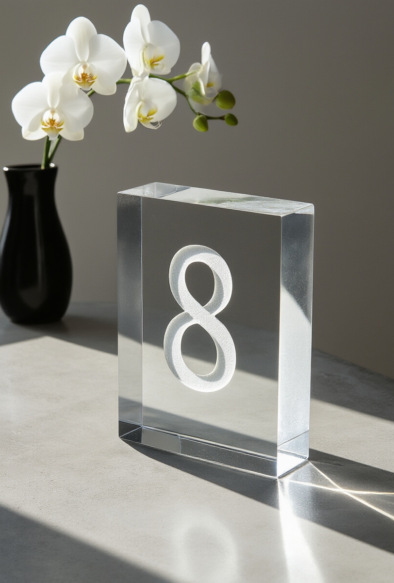 wedding table numbers - The Art of Table Numbers - A cool, crisp aesthetic defines this minimalist vignette....
