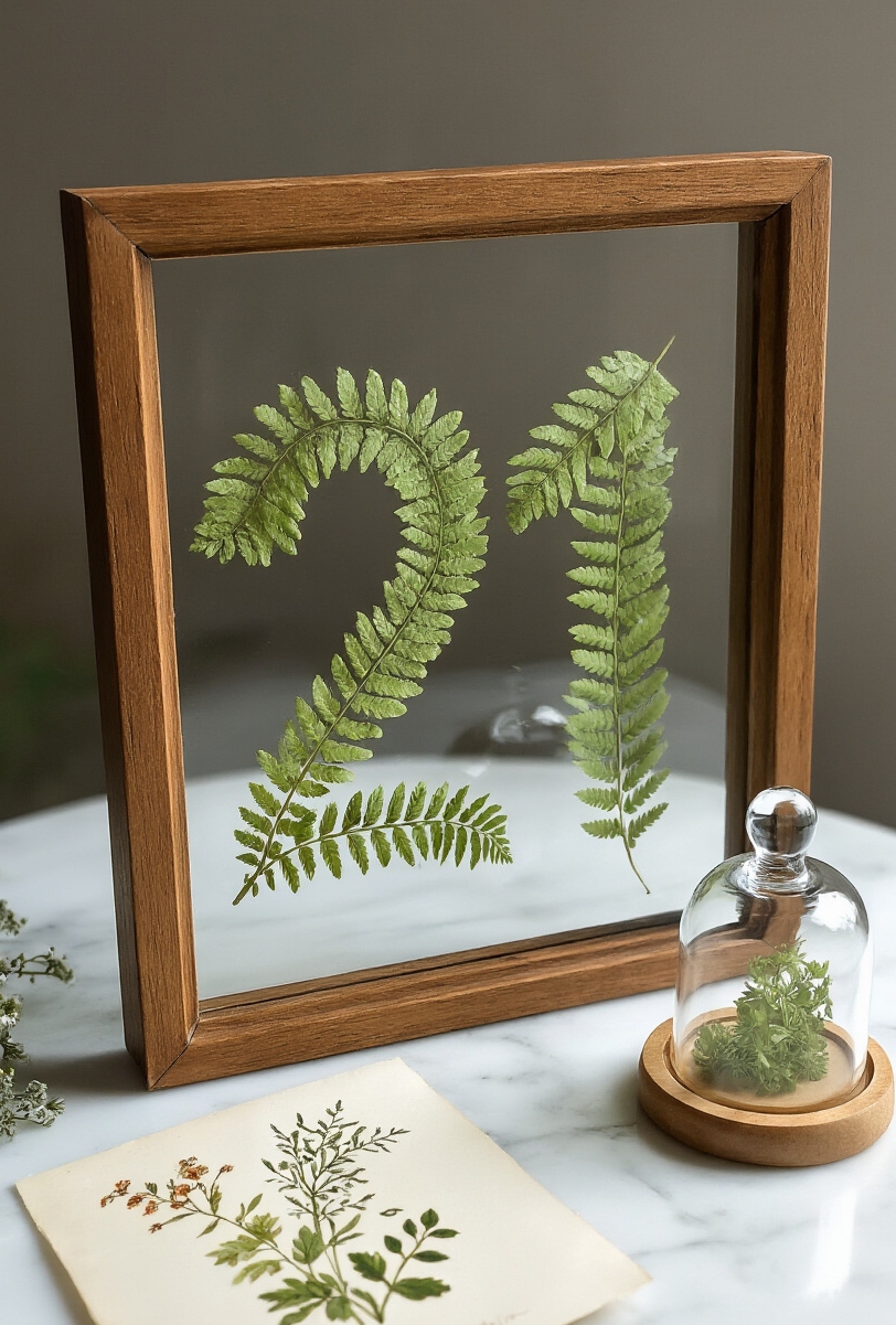 wedding table numbers - Botanical Table Number Inspiration - Sunlight catches the clear glass frame, revealing delicate,...