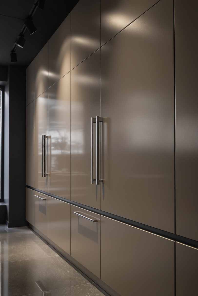 Taupe kitchen cabinets - Taupe Cabinets: Modern Architectural Grandeur - Taupe kitchen cabinets exude understated elegance in this...