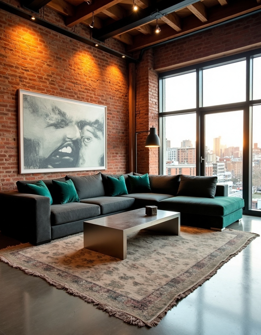 Family Room Design - Industrial Chic Comfort Zone - Sunlight streams into this urban loft's family room,...