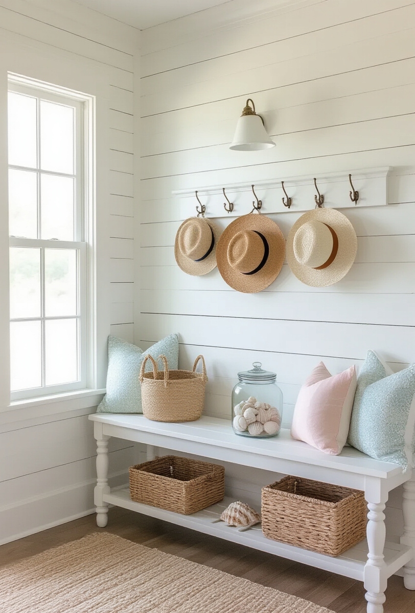 foyer decor ideas - Crafting a Cozy Coastal Entry - A coastal cottage foyer greets you with a...