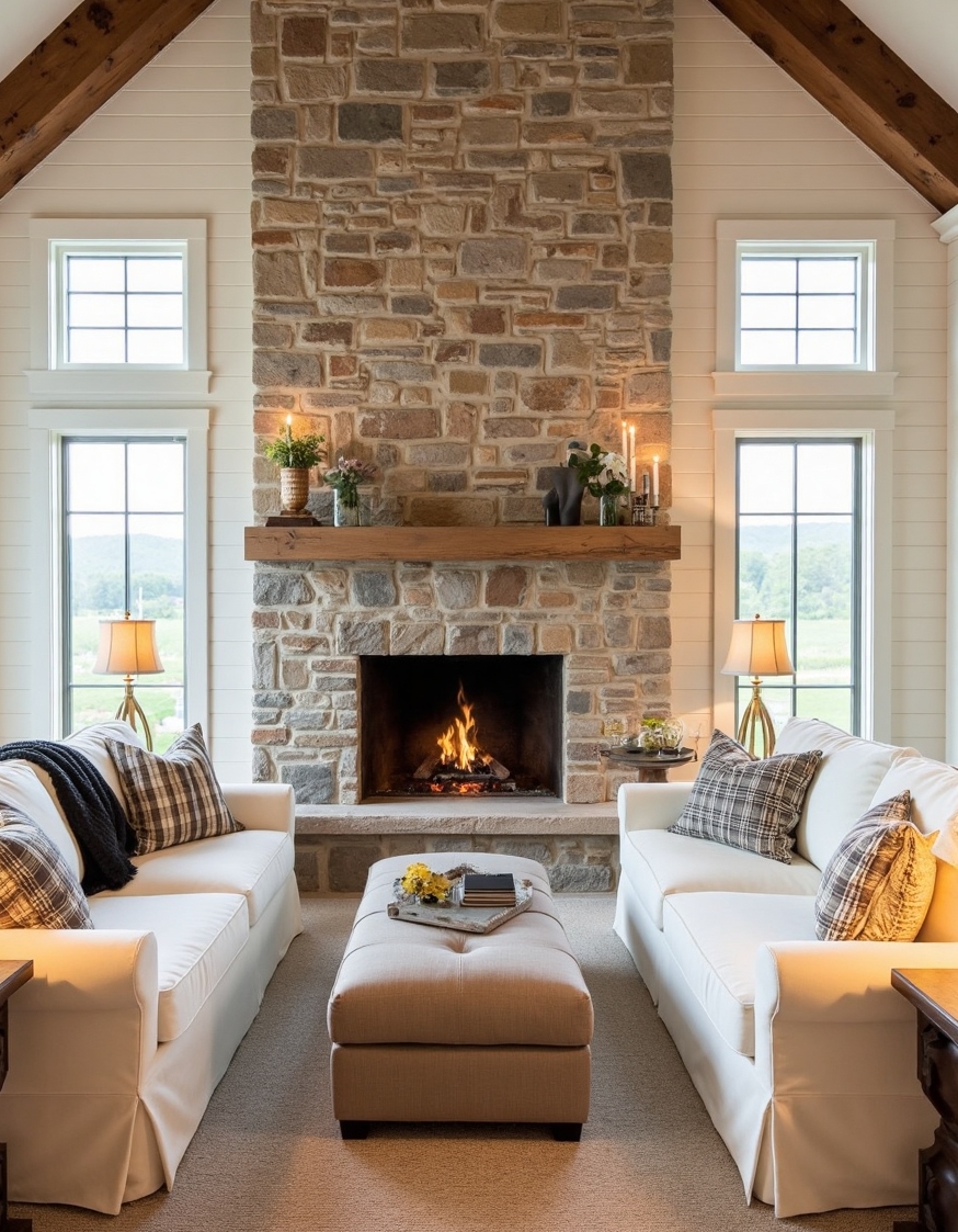 Family Room Design - Cozy Farmhouse Family Retreat - Step into a family room where modern farmhouse...