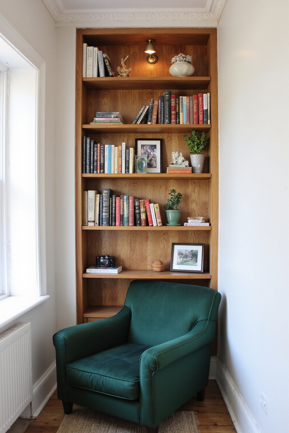 end of hallway decor - Hallway's End: Your Personal Library - A built-in bookshelf transforms the end of this...