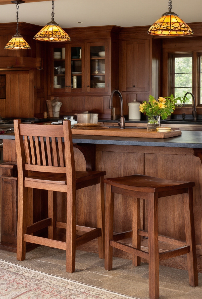 kitchen island seating - Craftsman Seating: Enduring Island Beauty - Deep cherry wood forms a stunning kitchen island,...
