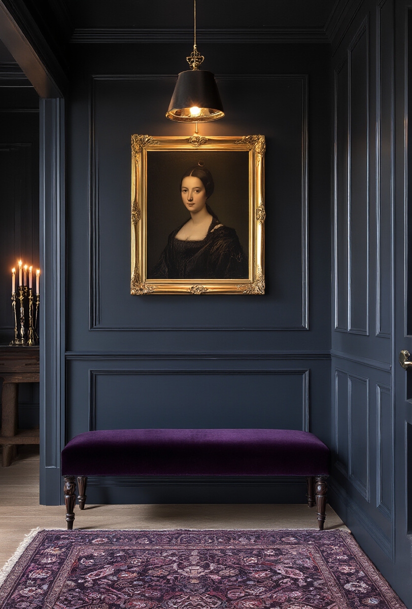 foyer decor ideas - Unveil Your Dark Foyer Mystery - Dark and dramatic color envelops this foyer in...
