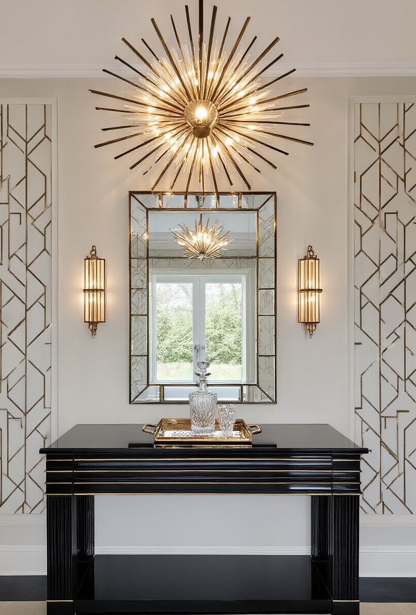 foyer decor ideas - Dramatic Art Deco Foyer Design - Step into a foyer that radiates Art Deco...