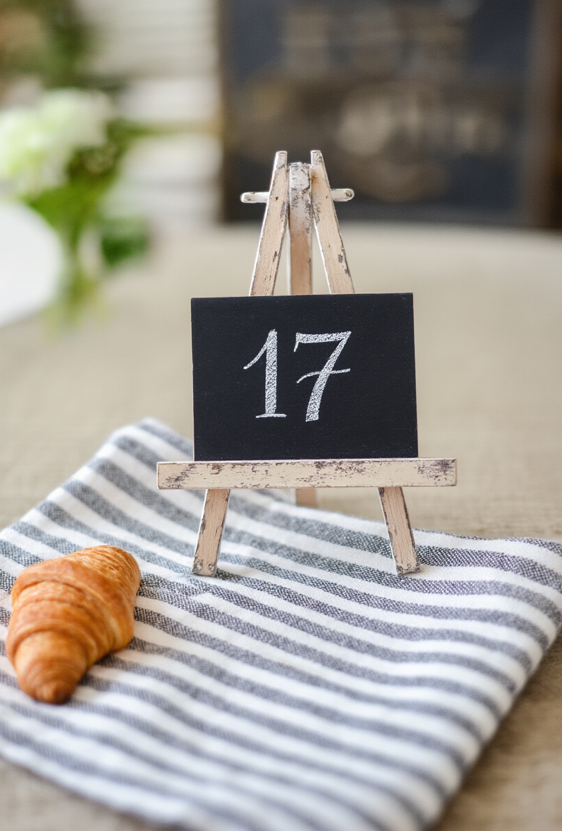 wedding table numbers - Chic Wedding Table Number Inspiration - A petite, distressed metal easel lovingly displays a...