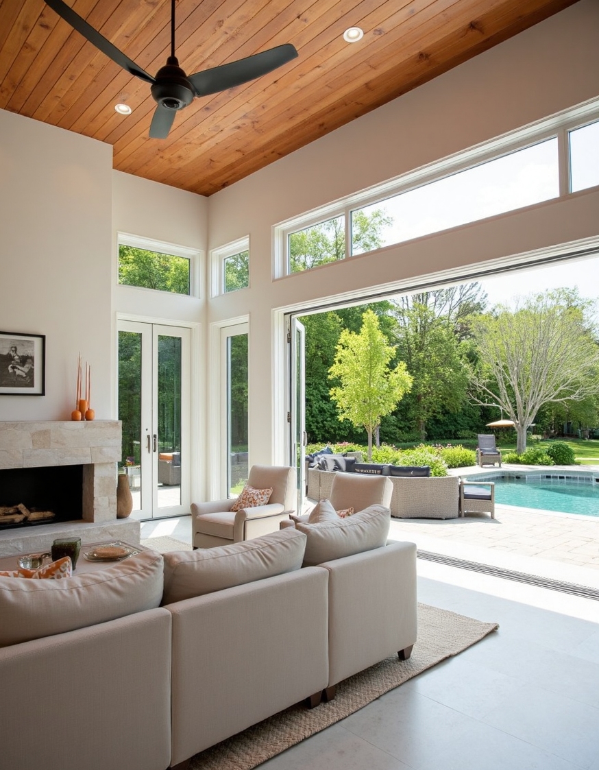 Family Room Design - Design for Effortless Indoor-Outdoor Living - Sunlight streams into this dreamy family room, blurring...