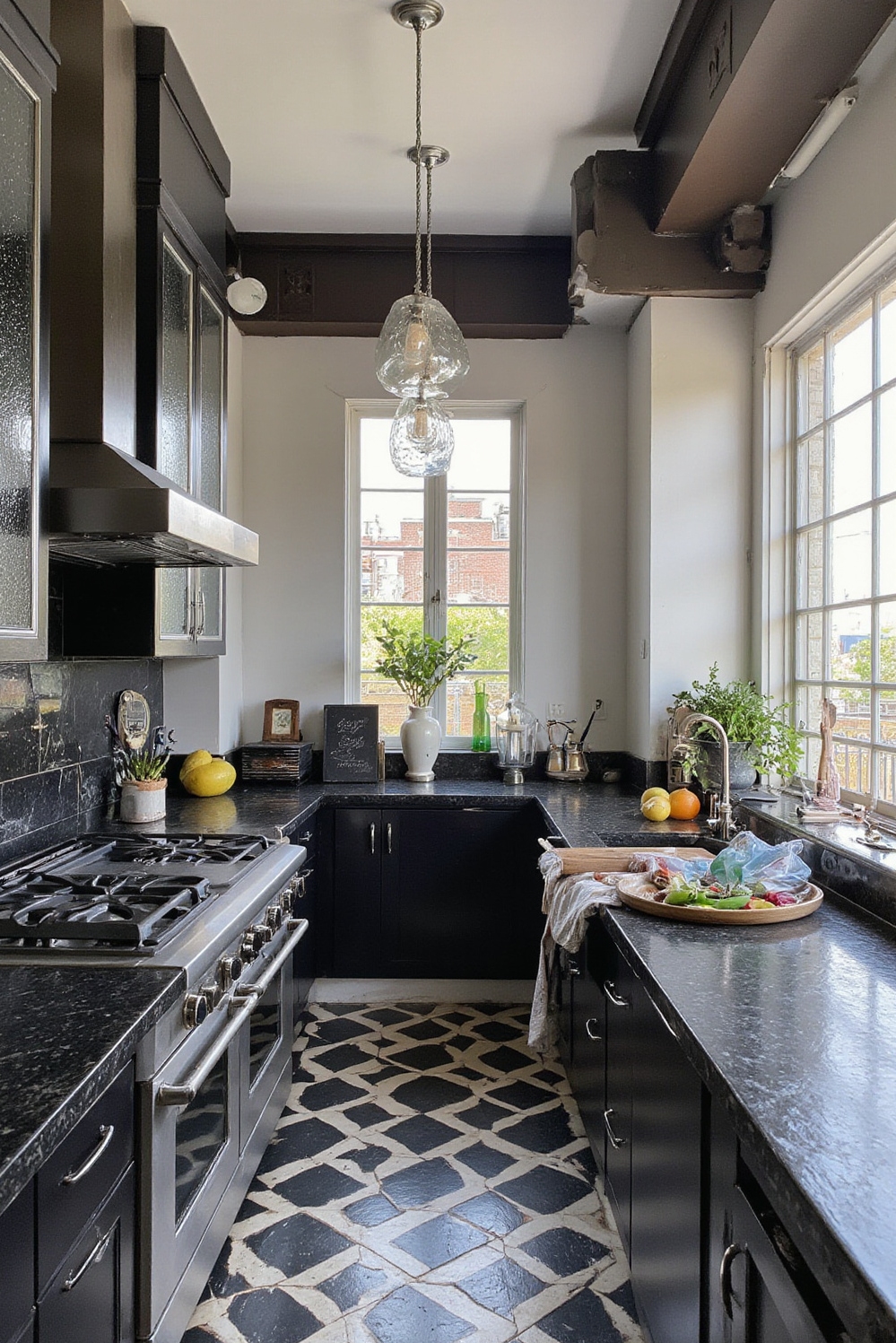 Industrial kitchen design - Art Deco Industrial Kitchen Glamour - This kitchen sings with Art Deco glamour fused...