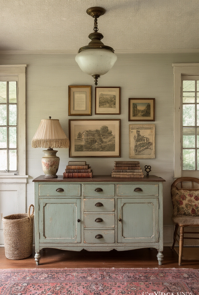 foyer decor ideas - Curated Vintage Foyer Treasures - Step into a foyer brimming with stories, where...