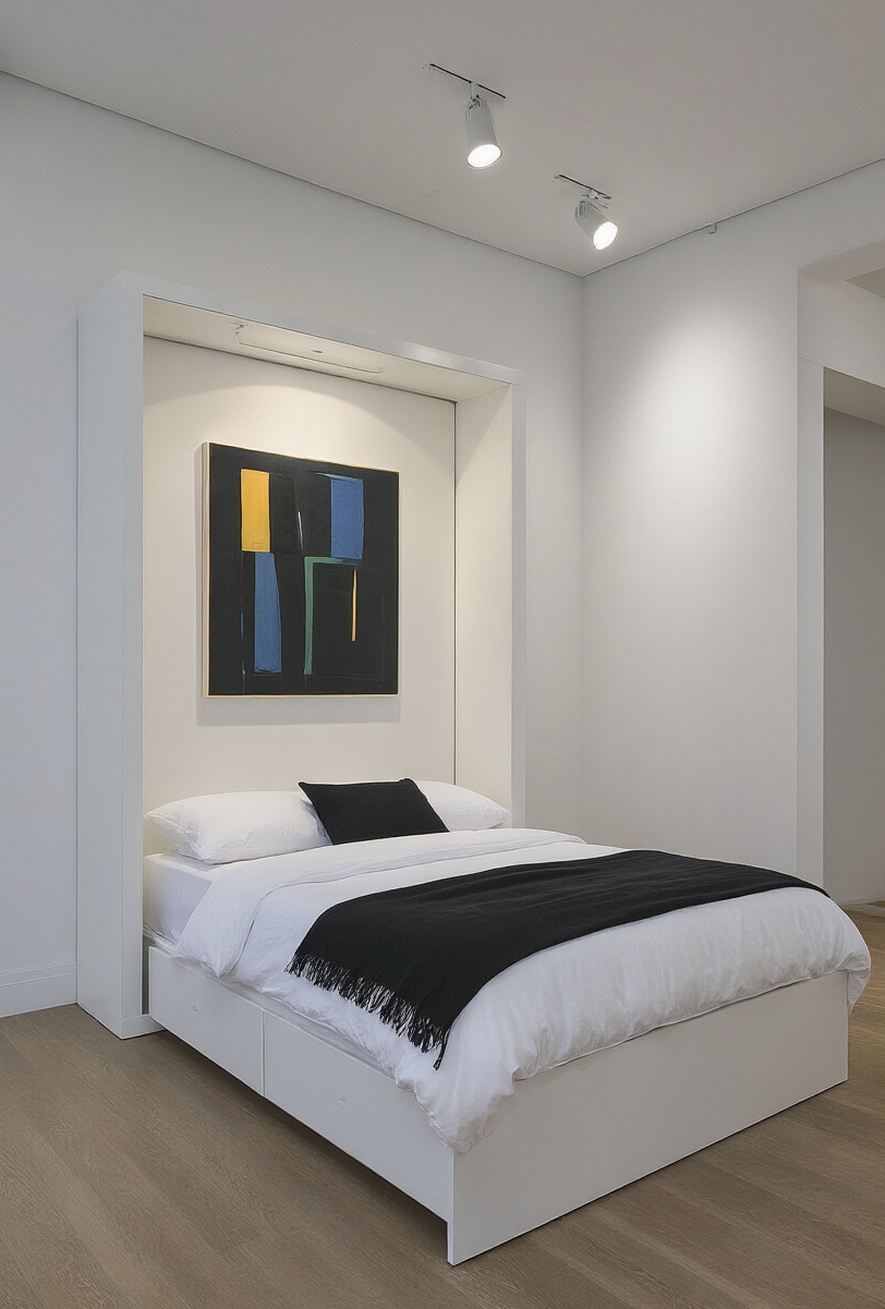 Blog Topic - Invisible Bed, Visible Art - A pristine white wall transforms into a striking...