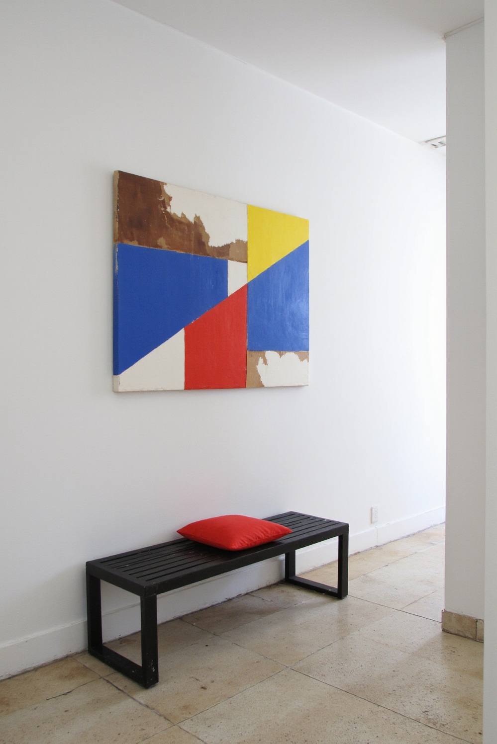 end of hallway decor - Bold Art Transforms Hallway Ends - A vibrant geometric abstraction bursts from the end...