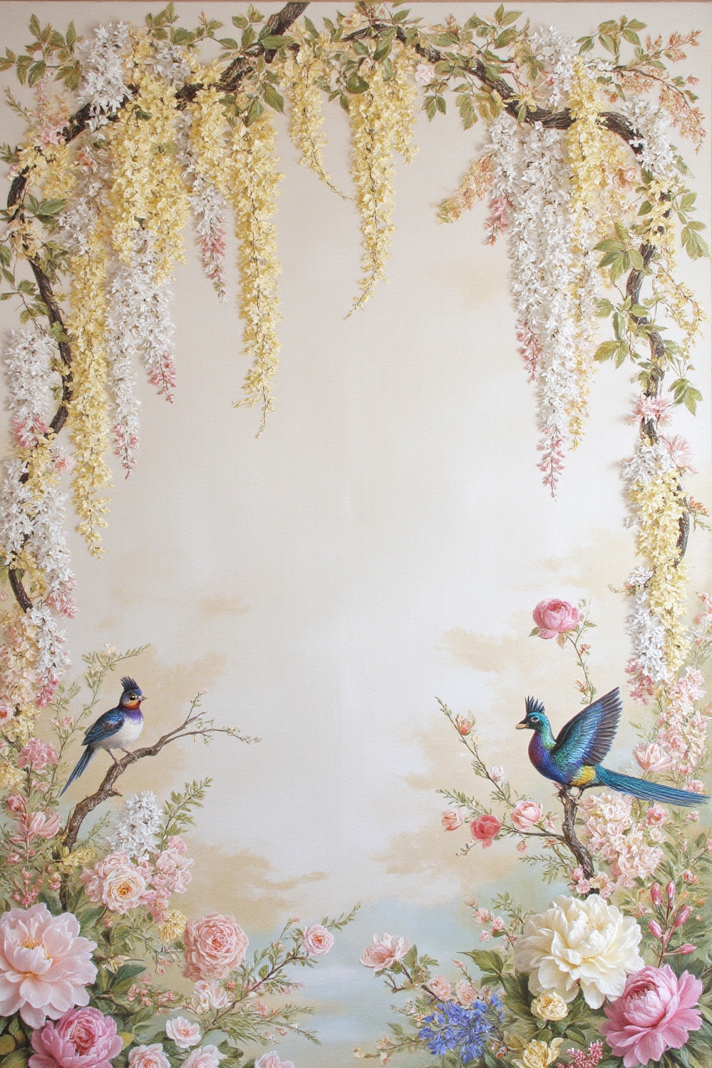 floral wallpaper ideas - Cascading Floral Opulence - Rococo Chinoiserie springs to life with this wallpaper,...