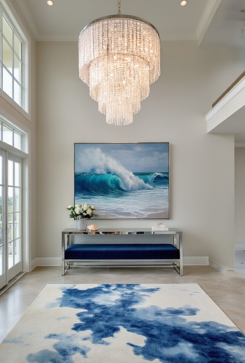 foyer decor ideas - Ocean-Inspired Foyer Grandeur - Step into a foyer that whispers of sophisticated...
