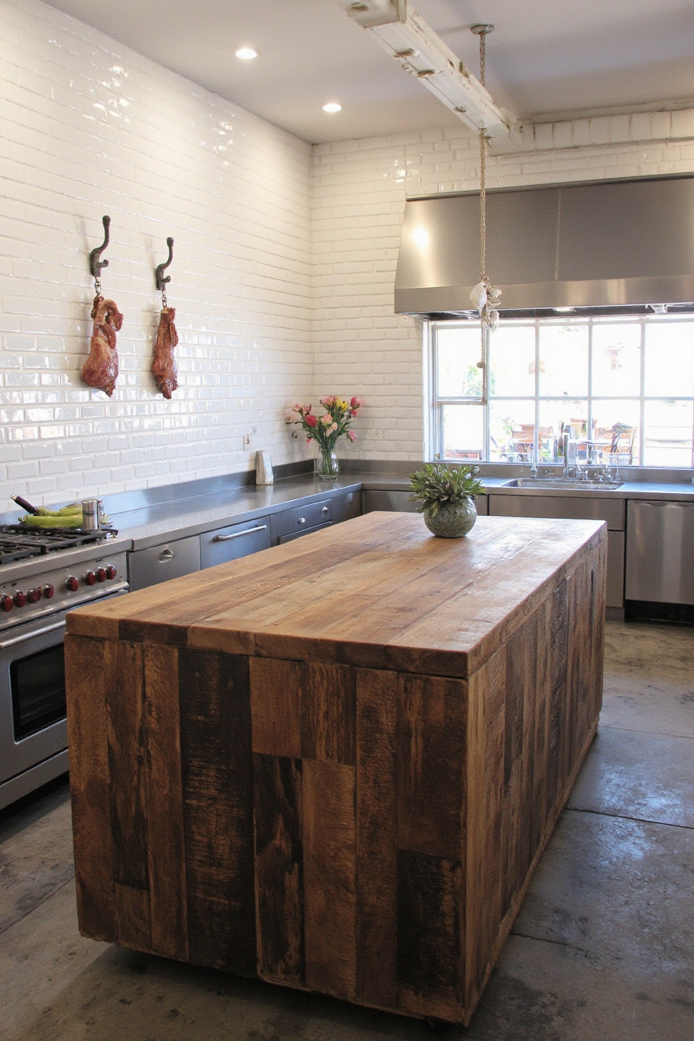 Industrial kitchen design - Butcher Block: Industrial Kitchen Heart - The heart of this industrial kitchen beats strong...