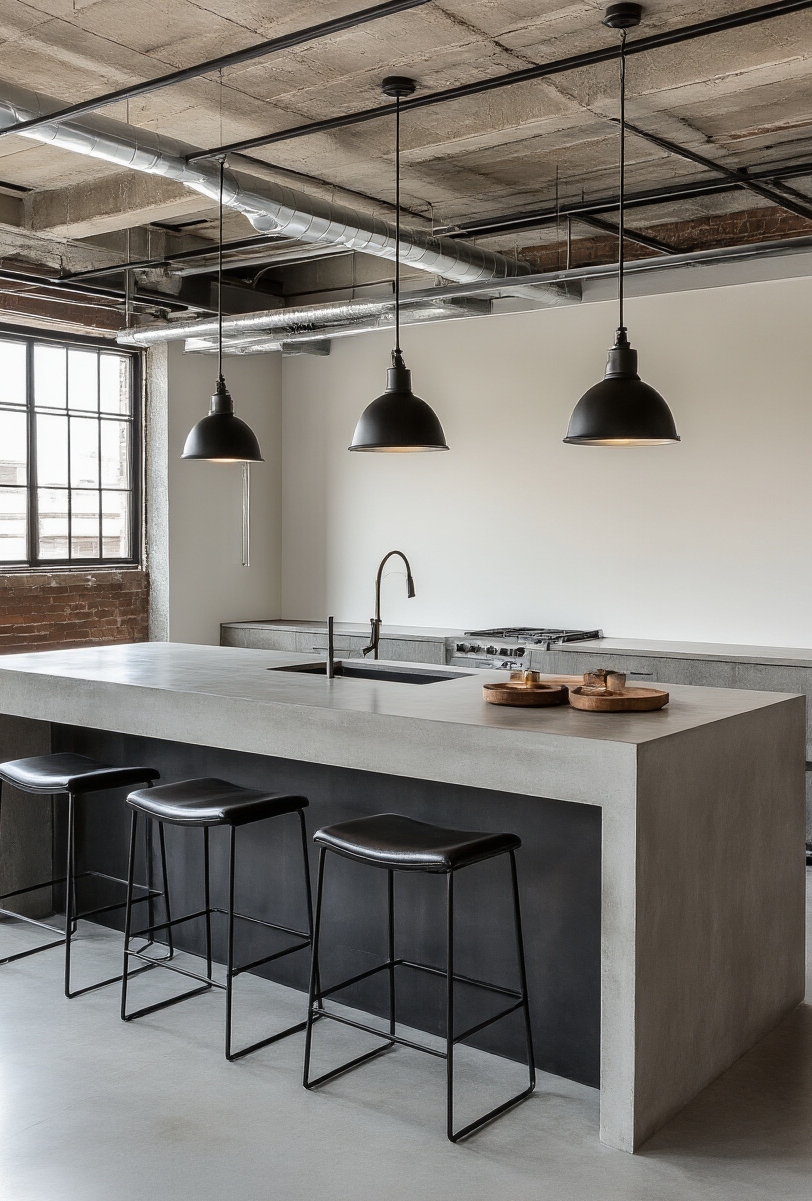 kitchen island seating - Cutting-Edge Loft Island Seating - A massive kitchen island commands attention with its...