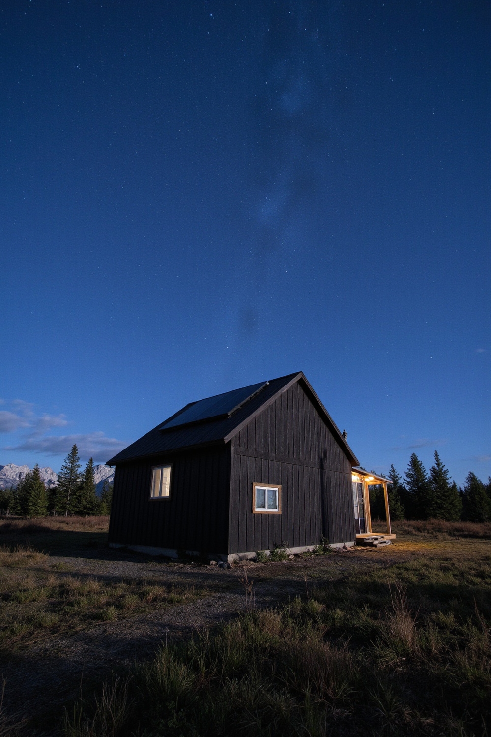 modern barn house - Off-Grid Barn: Night Sky Haven - The sleek, dark wood siding of this modern...