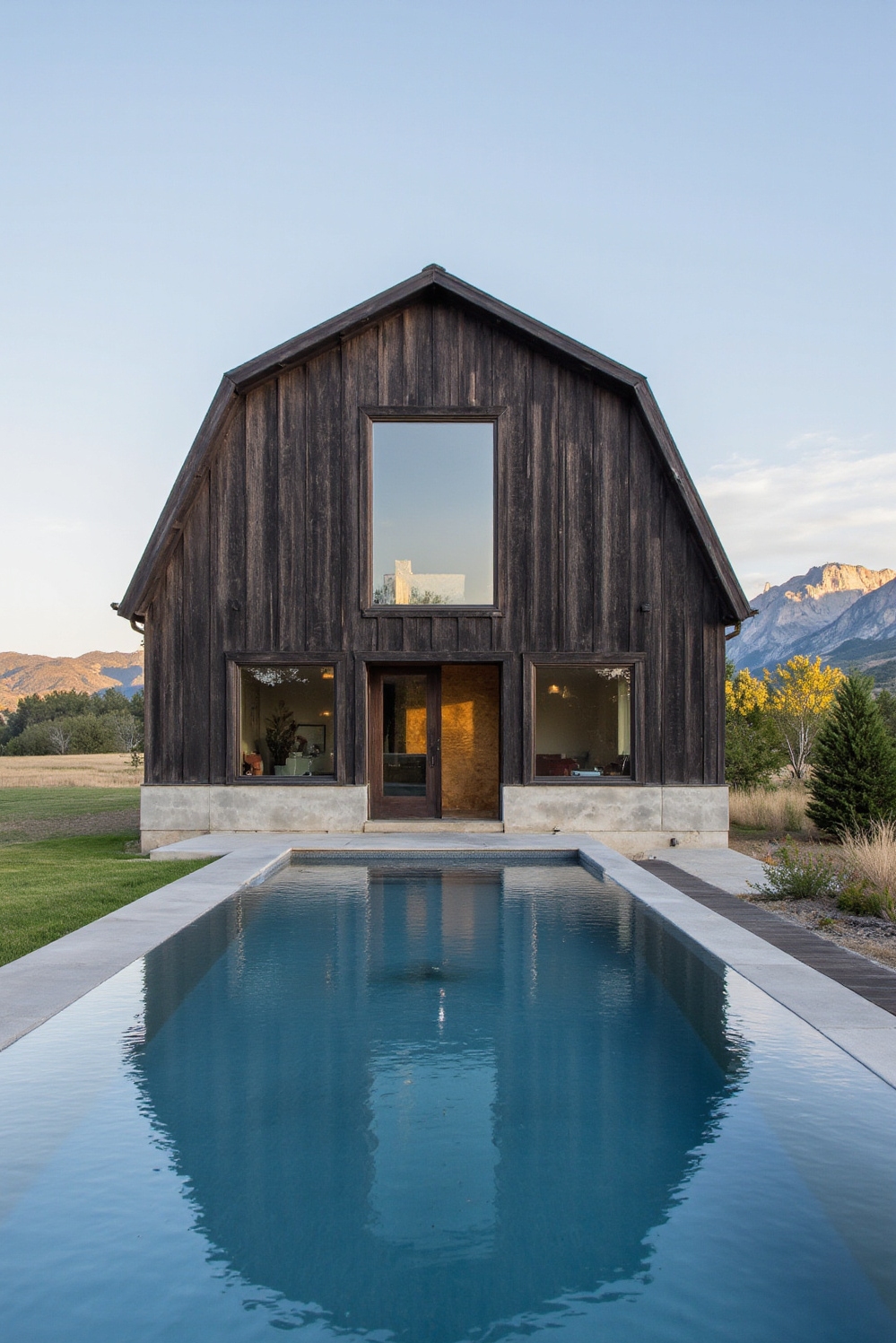 modern barn house - Sleek Barn Living, Elevated - Sunlight kisses a modern barn house, where a...