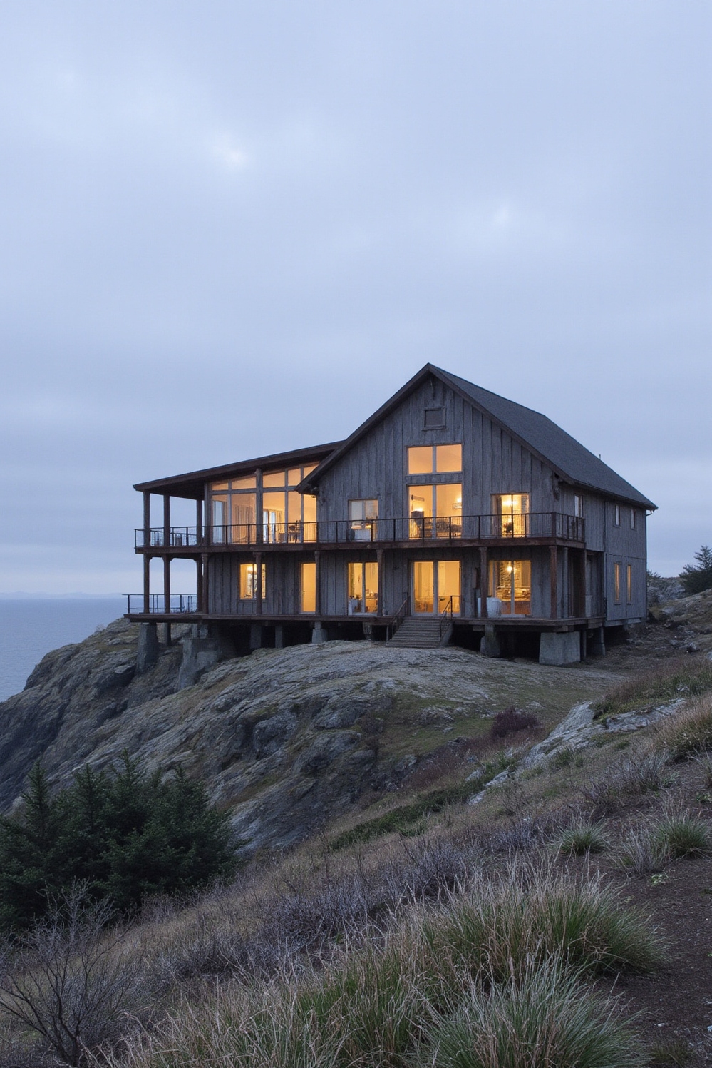 modern barn house - Dramatic Barns: Cliffside Steel and Glass - The photograph captures a modern barn house dramatically...