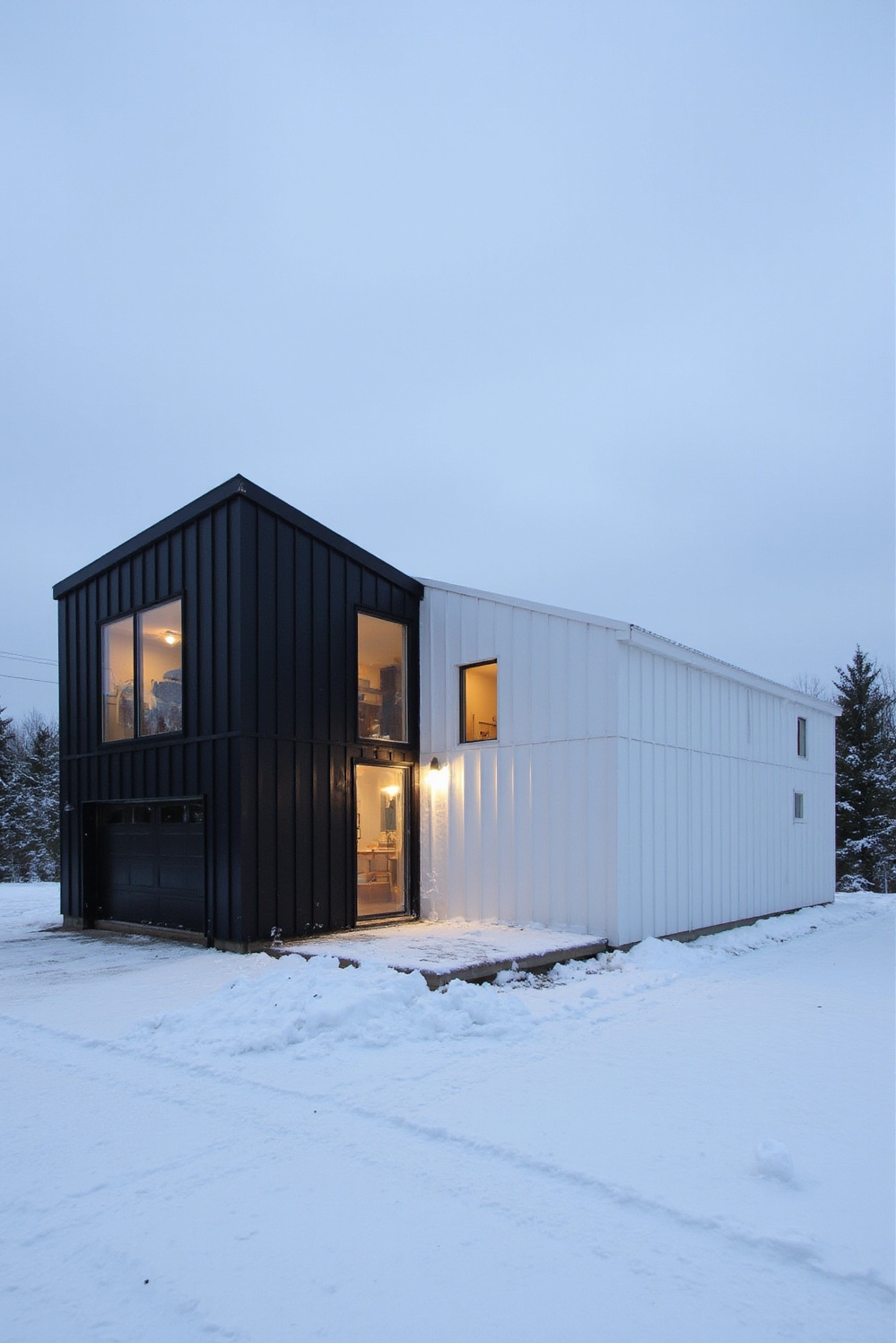 modern barn house - Barn House: Crisp Winter Living - The modern barn house commands attention with its...