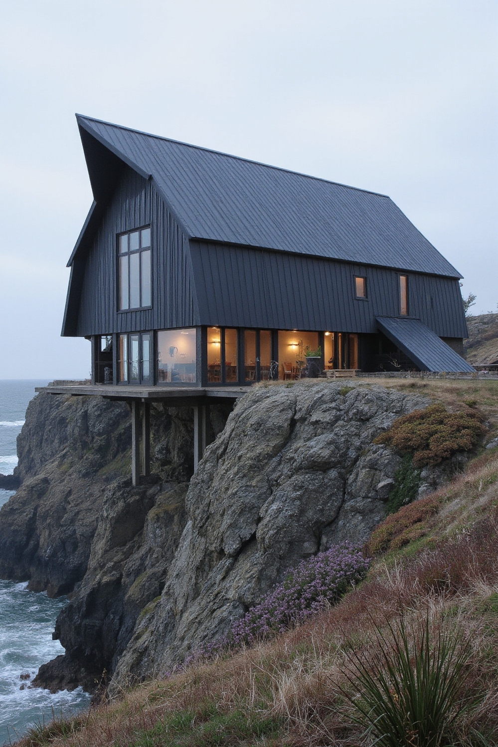 modern barn house - The Modern Barn's Bold Stance - Dark grey metal roofing plunges dramatically from a...