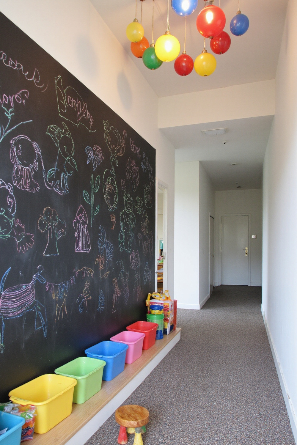 end of hallway decor - Colorful Chalkboard Hallway Fun - The end of this hallway explodes with playful...