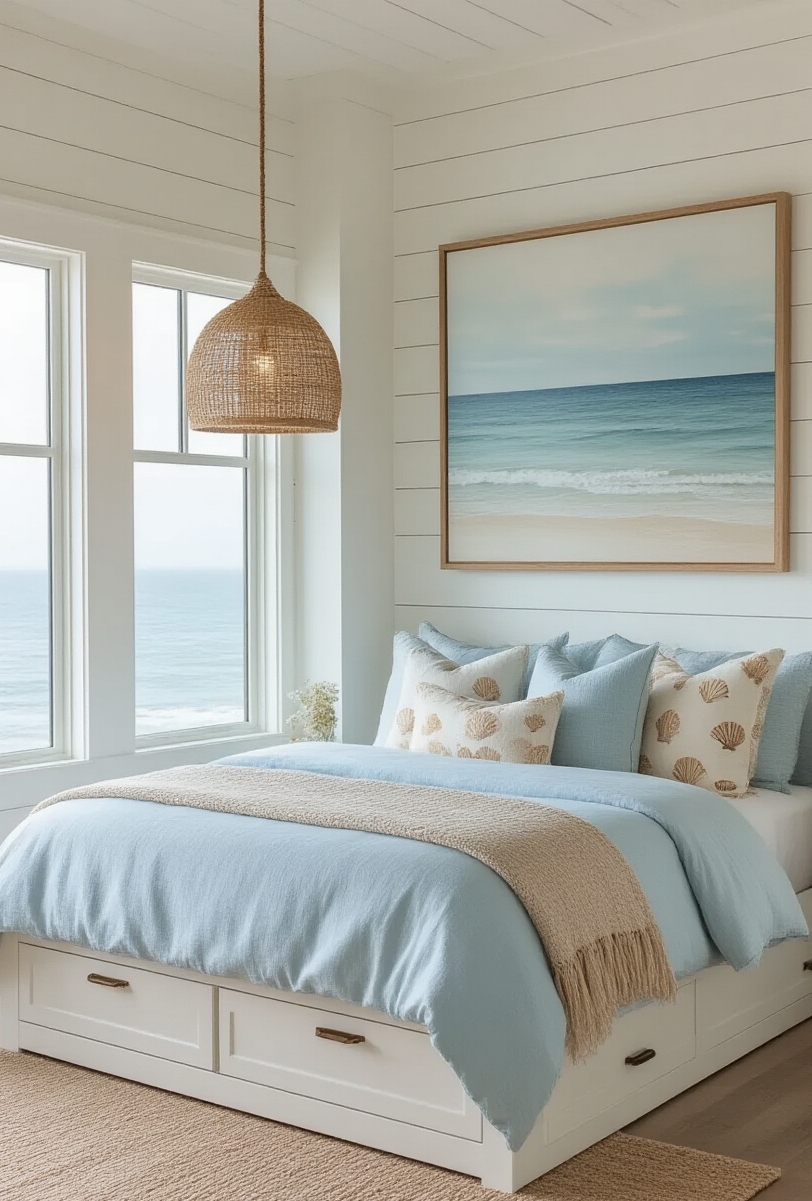Blog Topic - Unveiling Coastal Murphy Bed Charm - Sunlight streams into this serene coastal escape, highlighting...