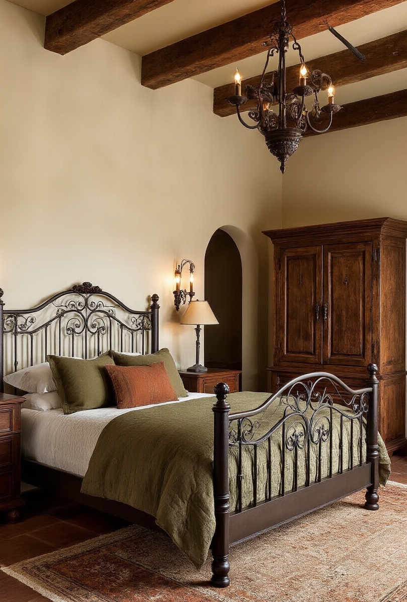 bedroom furniture sets - Forge Your Rustic Retreat - A hand-forged iron bed anchors this robust bedroom,...