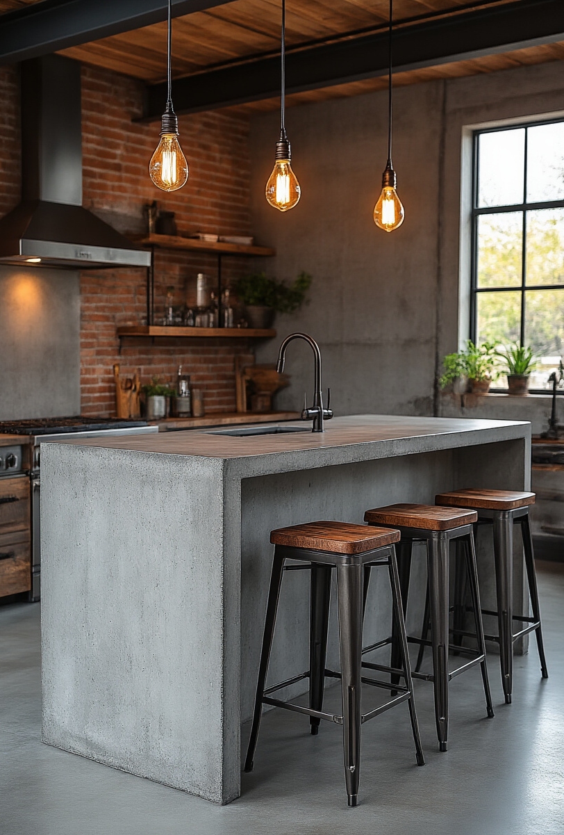 kitchen island seating - Urban Island Seating: Grit & Glow - This kitchen island commands attention with its robust,...