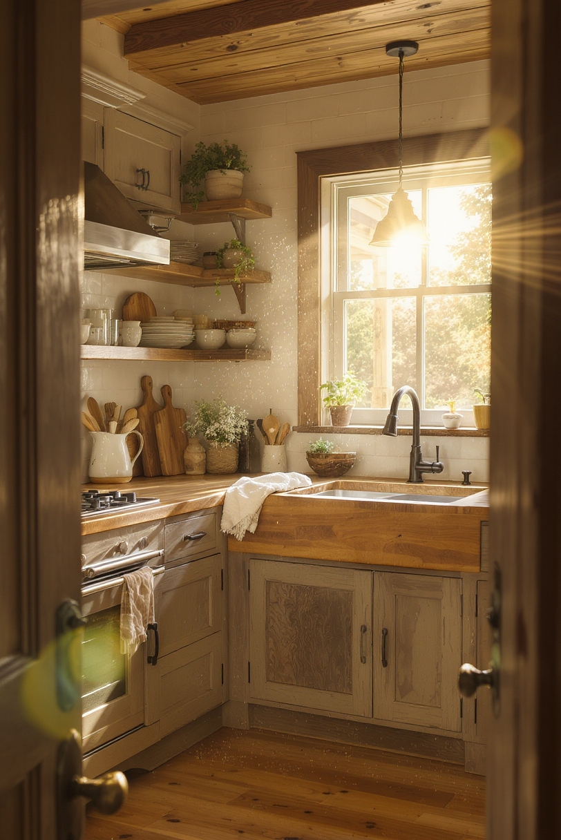 Taupe kitchen cabinets - Rustic Taupe: Warm Kitchen Sanctuary - The photograph showcases a farmhouse kitchen where distressed...