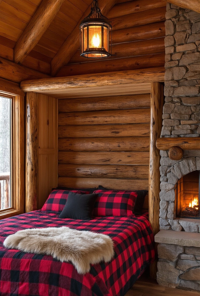 Blog Topic - Rugged Comfort Unfolded - Rough-hewn pine logs form a Murphy bed, radiating...