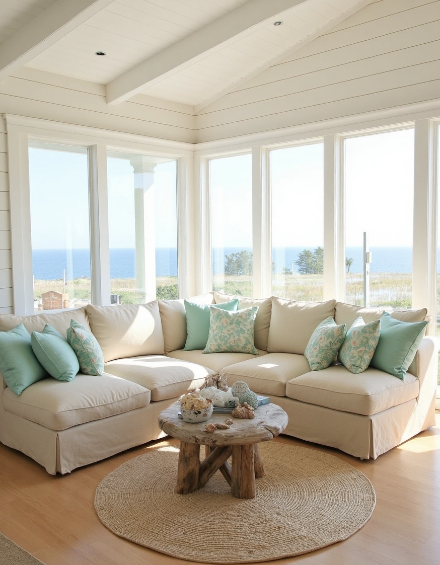 Family Room Design - Scandinavian Family Room Serenity - Sunlight floods this Scandinavian family room, bouncing off...