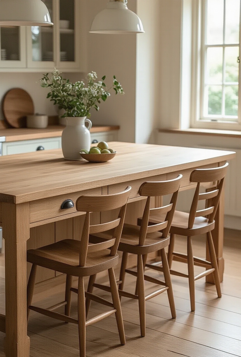 kitchen island seating - Shaker Island Seating Serenity - The image showcases a kitchen island that grounds...