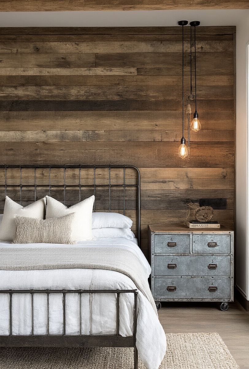 bedroom furniture sets - Your Ruggedly Chic Retreat - This bedroom practically shouts personality! A distressed metal...