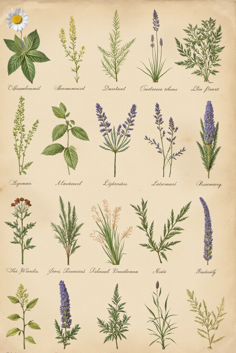floral wallpaper ideas - Unearthing Vintage Herbarium Wallpapers - Botanical beauty blooms across this vintage herbarium chart...