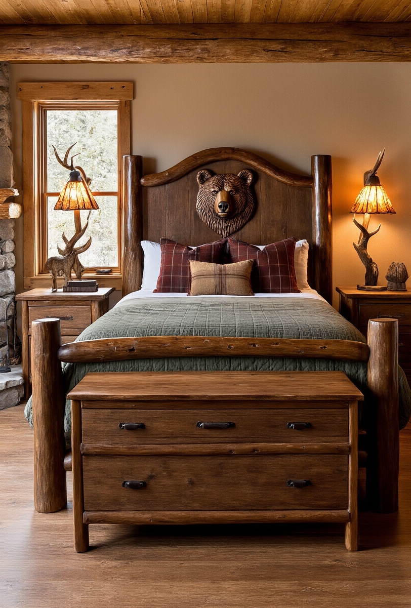 bedroom furniture sets - Your Wilderness Bedroom Awaits - A log-hewn bed frame anchors this bedroom with...