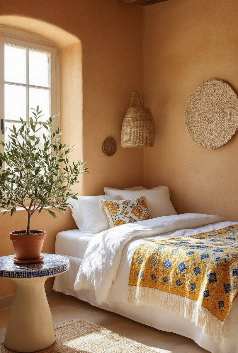 dorm room decor - Your Mediterranean Dorm Sanctuary - Sunlight bathes this dorm room, instantly transporting you...