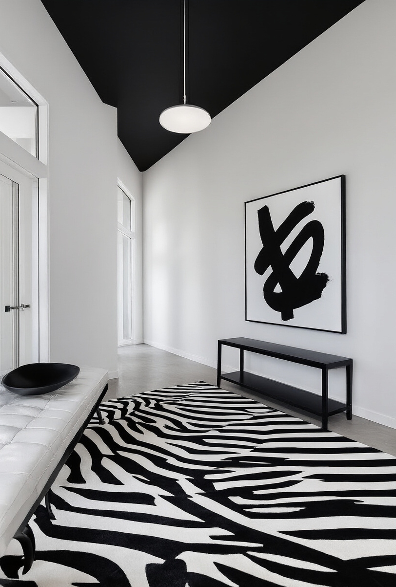 foyer decor ideas - High-Contrast Foyer Statements - This foyer makes a statement the moment you...