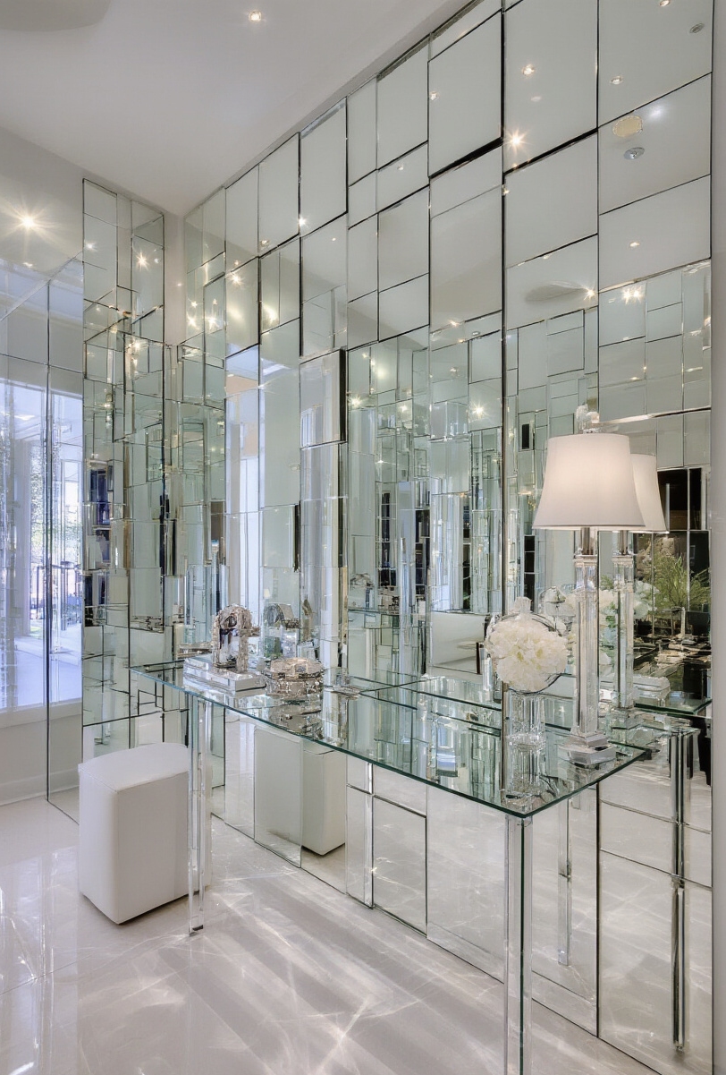 foyer decor ideas - Mirrored Foyers: Dazzle and Expand - Step into a foyer that explodes with light...