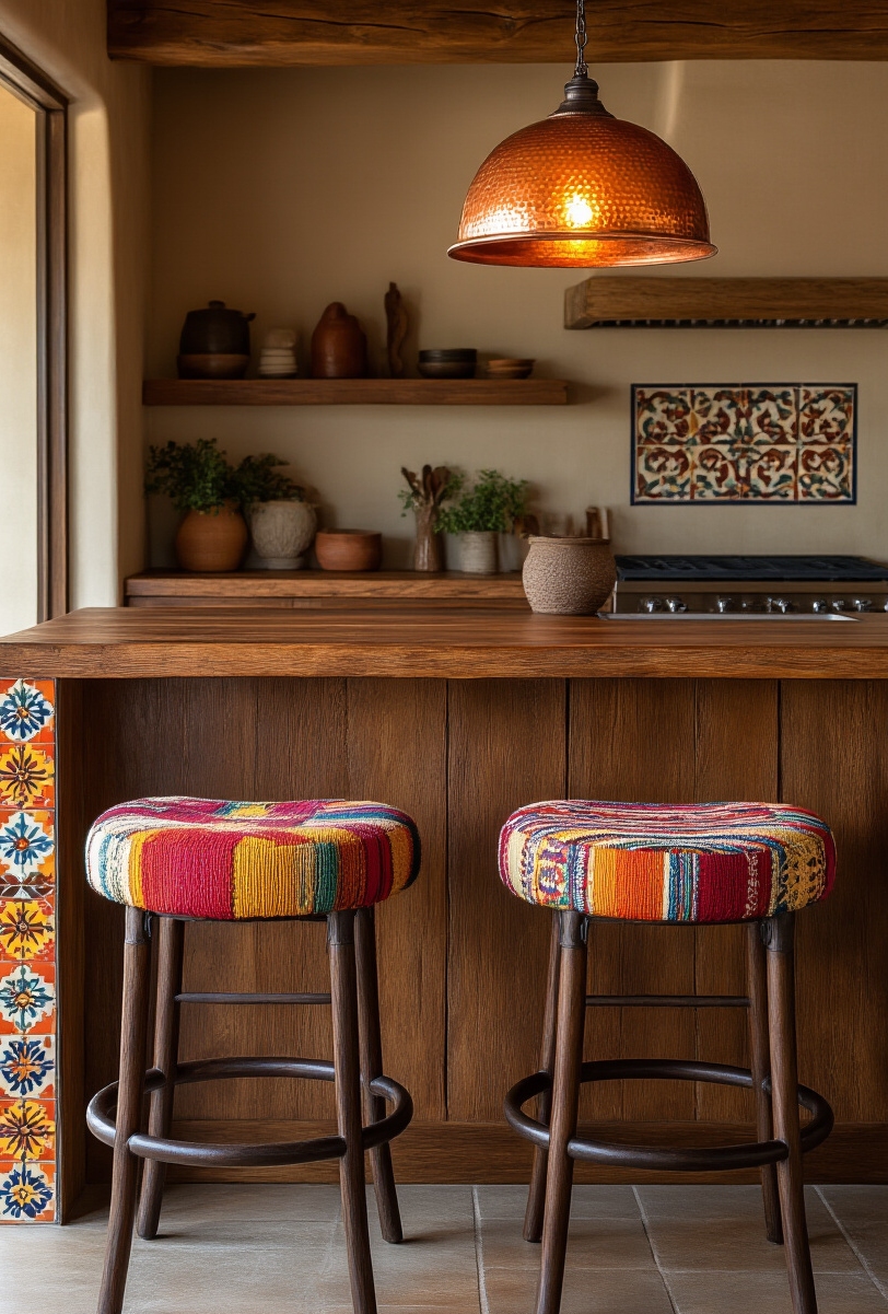 kitchen island seating - Southwestern Seating: Cozy Island Charm - The image showcases kitchen island seating that bursts...