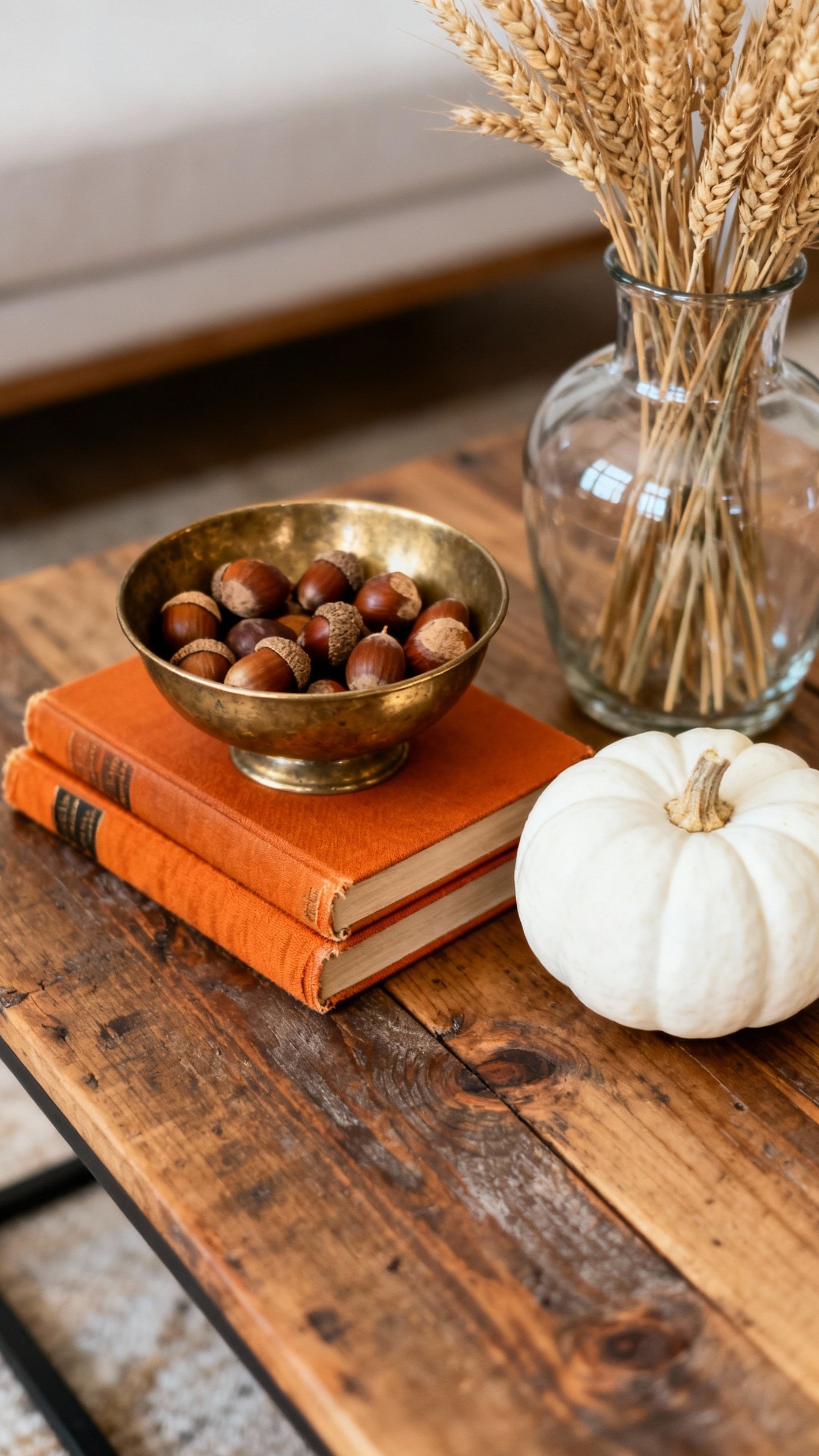 living room modern fall decor ideas - Fall's Modern Touch: Living Room Style - Reclaimed wood forms a rustic coffee table, showcasing...