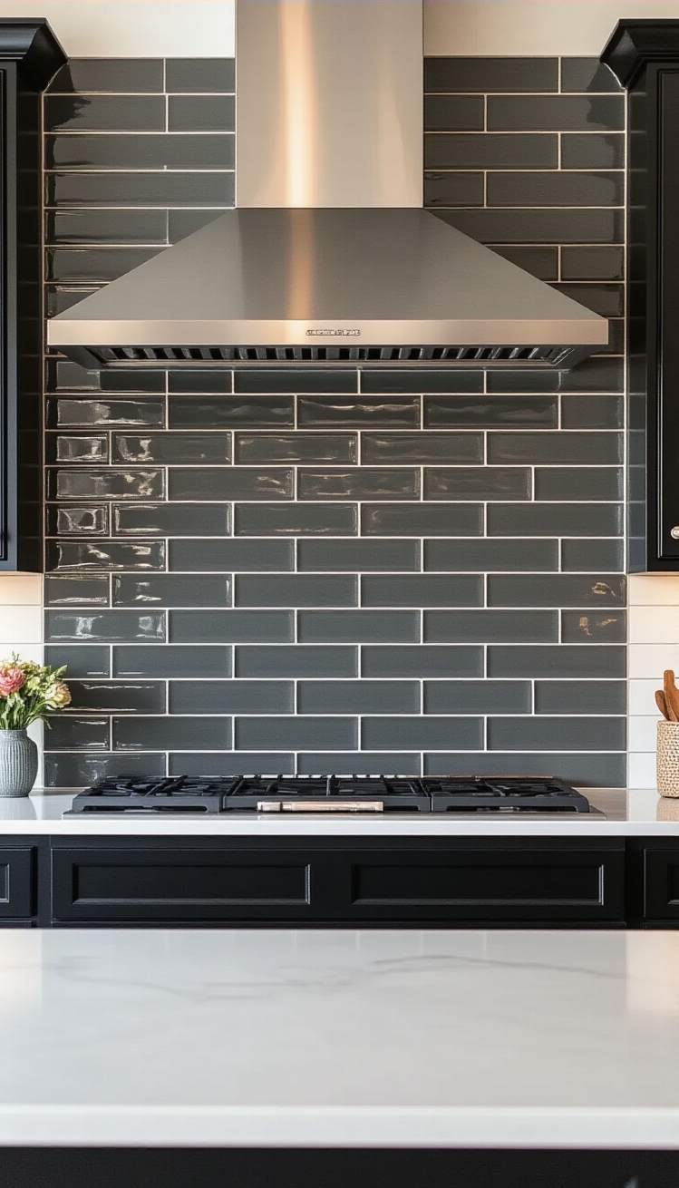 Black Kitchen Inspiration - Black Backsplash: Modern Kitchen Statement - The elongated, dark ceramic tiles create a sleek,...