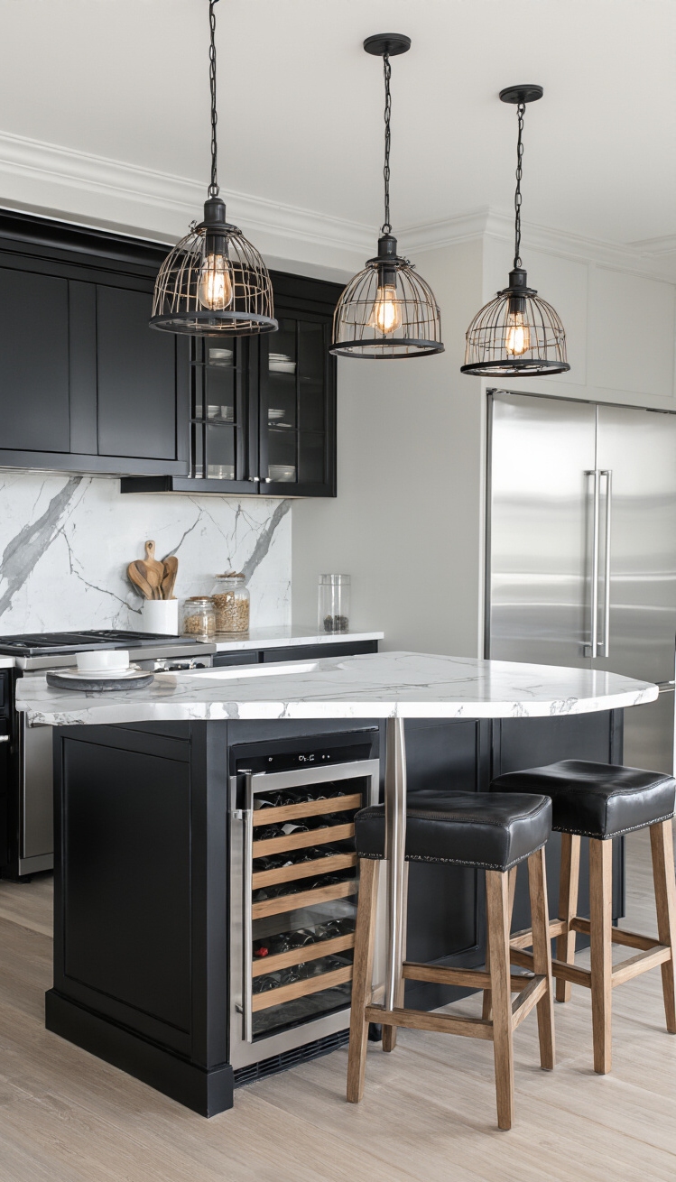 Black Kitchen Inspiration - Bold Black Kitchen Island Ideas - A sleek black kitchen island immediately commands attention...