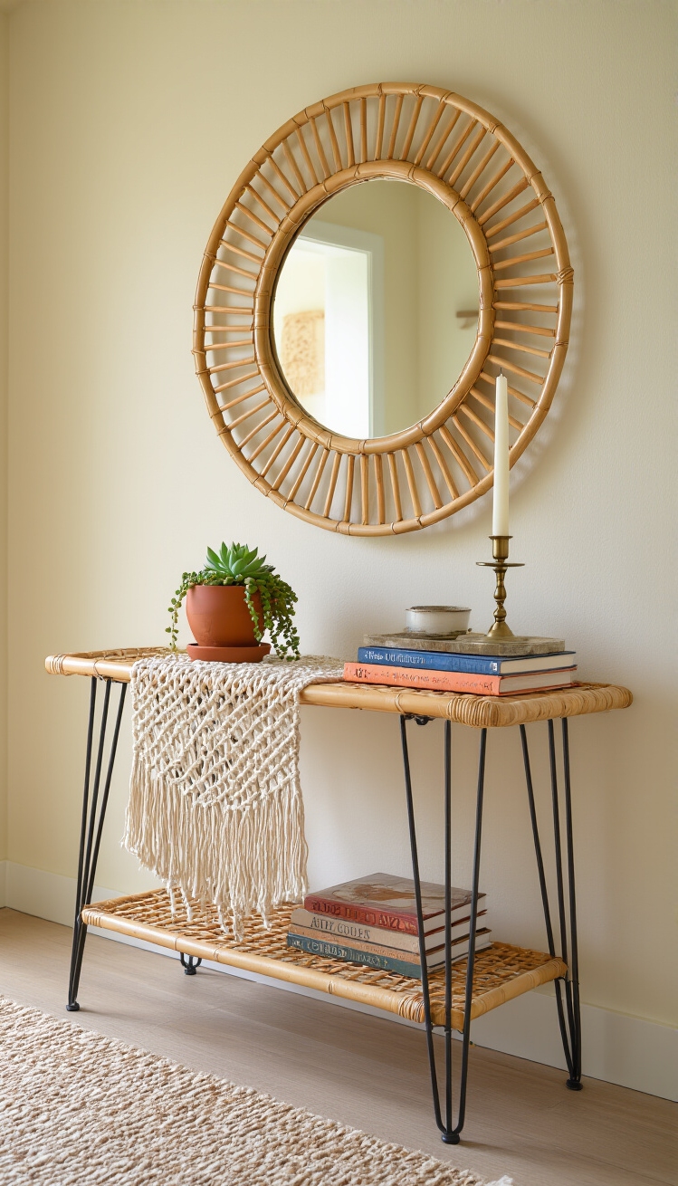 Hallway table ideas - Hallway Table Ideas: Style Your Entry - Sunlight floods a modern bohemian hallway, immediately drawing...
