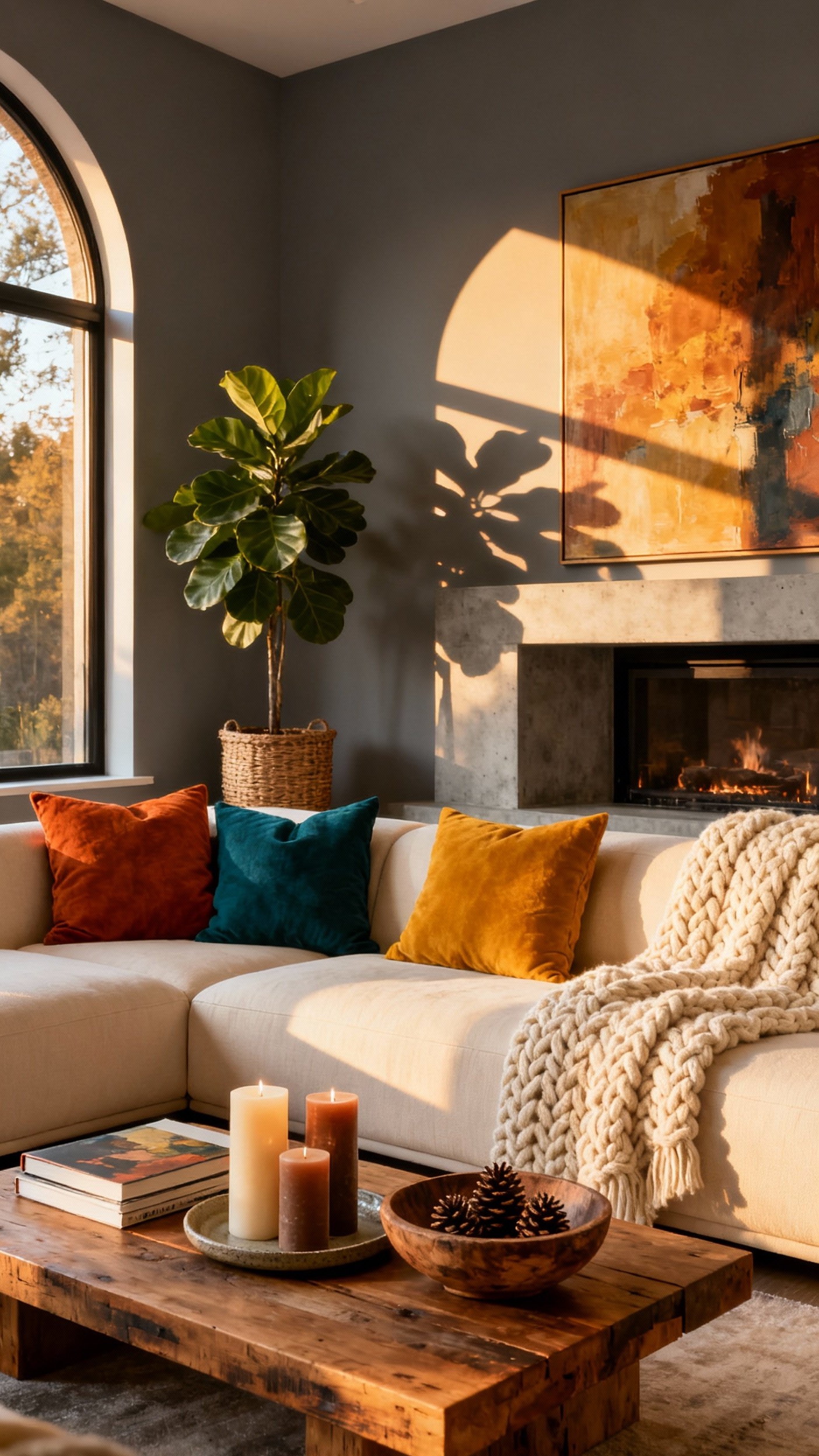 living room modern fall decor ideas - Modern Fall Living Room Bliss - Sunlight streams into a modern living room, instantly...