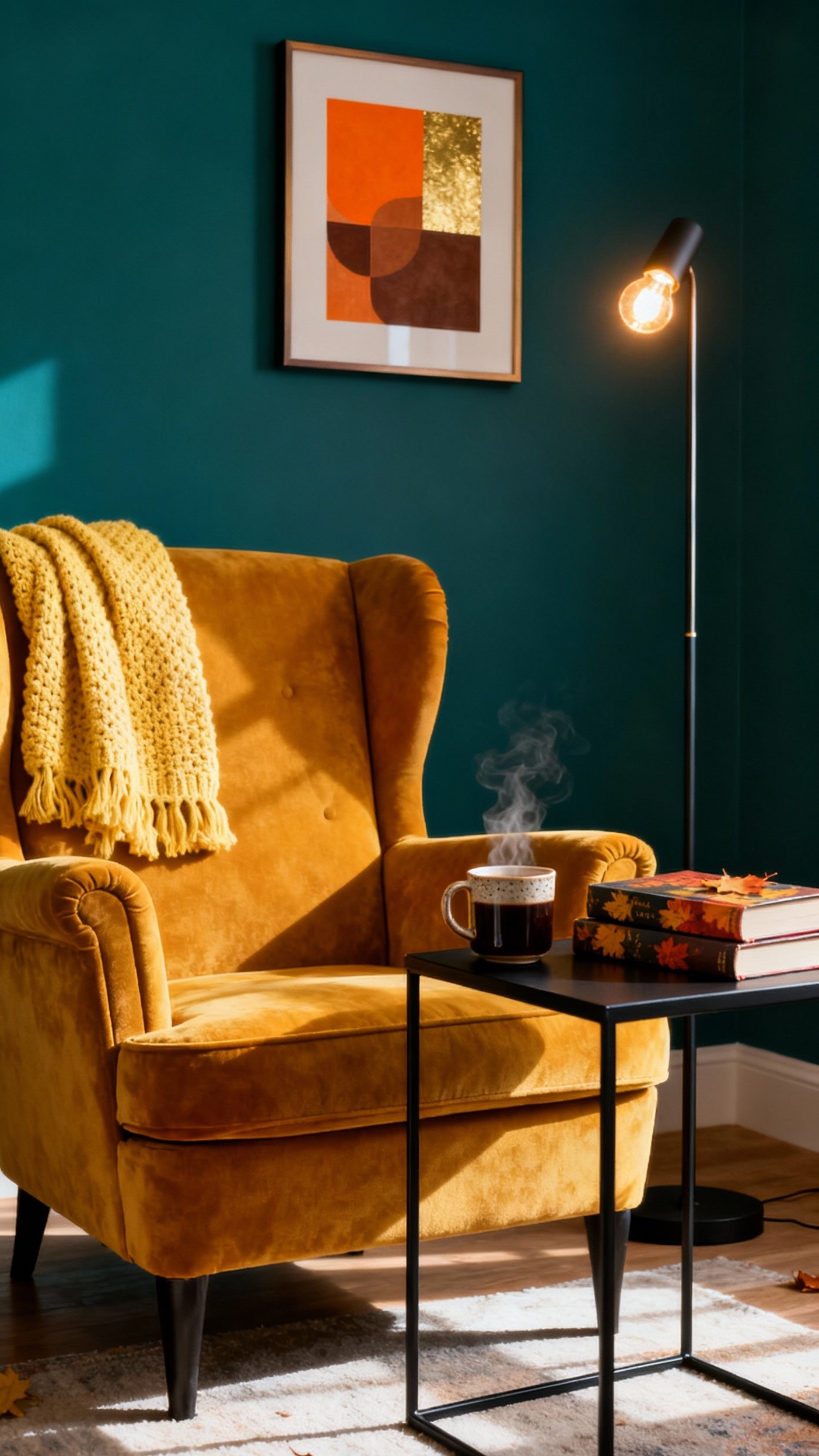 living room modern fall decor ideas - Fall's Modern Cozy Living Room - Sunlight streams into a modern living room, highlighting...
