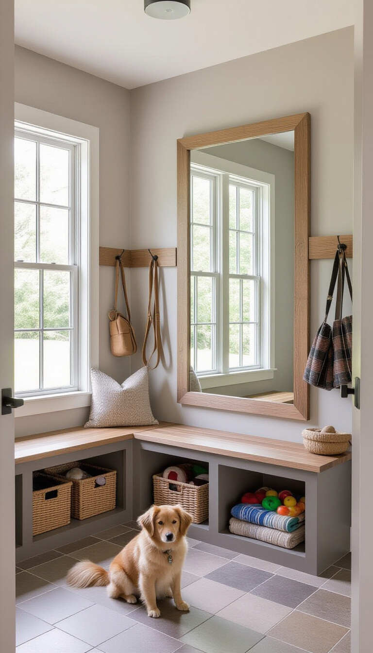 Mud Room With Mirror - Victorian Mudroom: Mirror to Opulence - Step into a mudroom where Victorian grandeur meets...