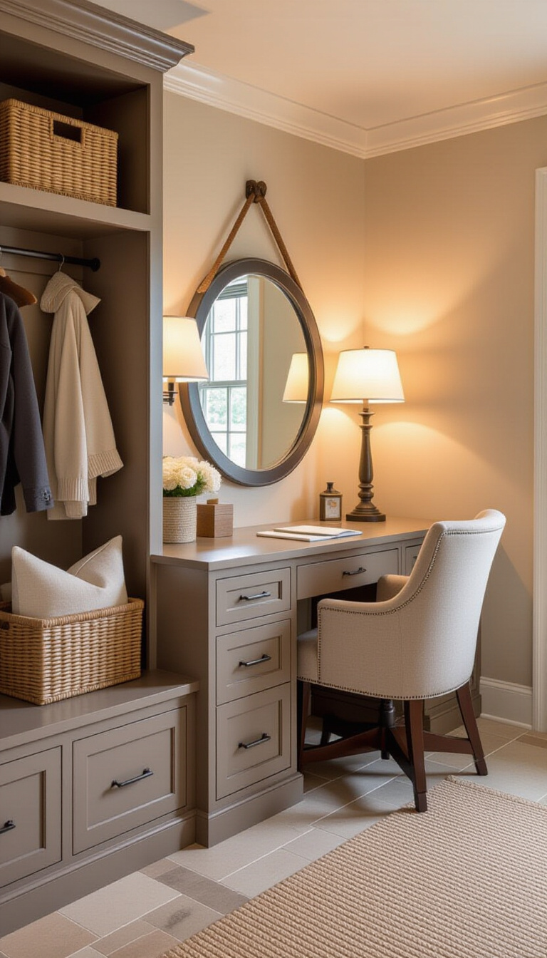 Mud Room With Mirror - Zen Mudroom: Serenity Reflected - This mudroom whispers tranquility with its Japanese-inspired design....