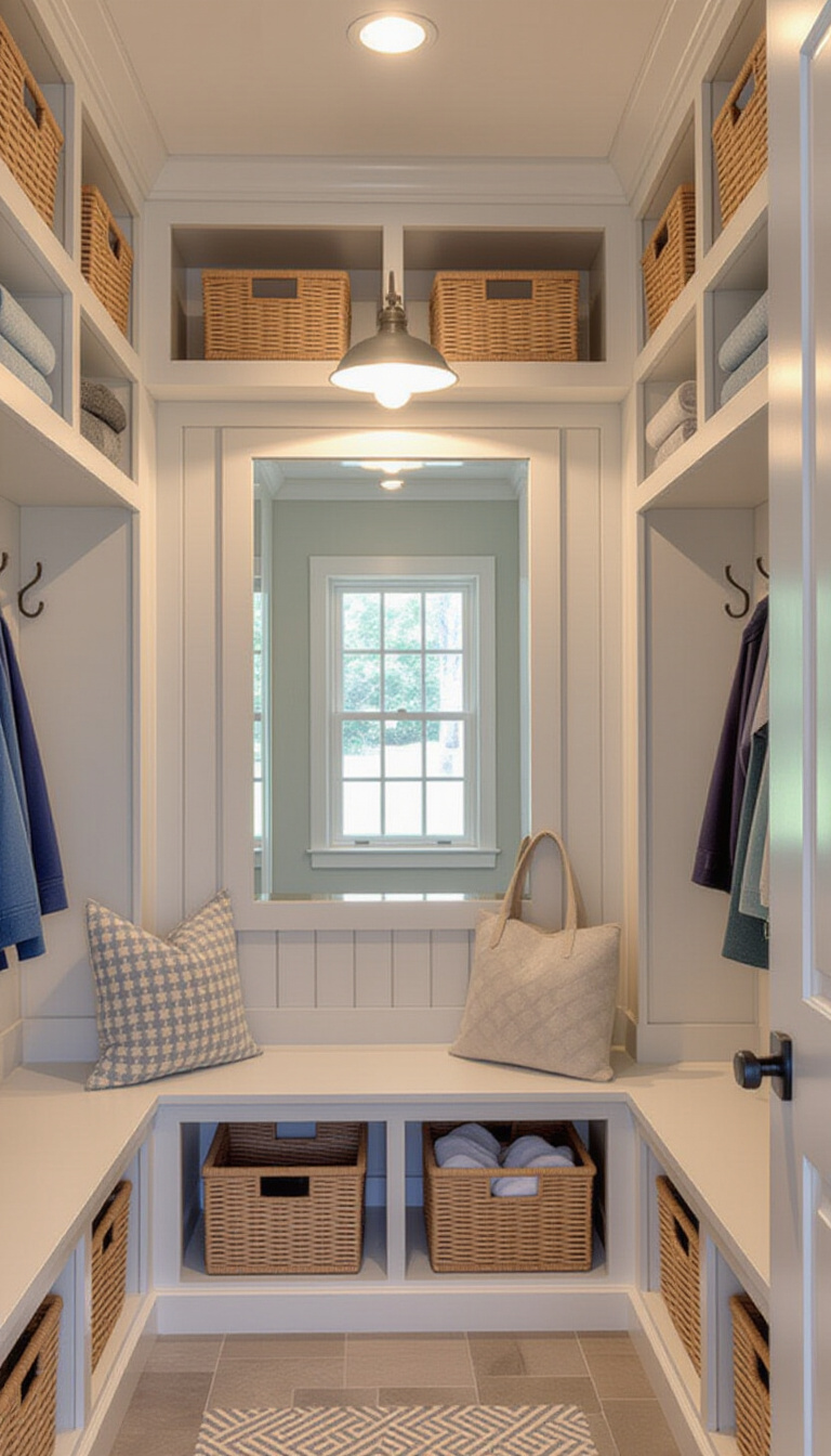 Mud Room With Mirror - Industrial Mudroom: Mirrored Style Statement - This mudroom screams modern functionality with a raw...